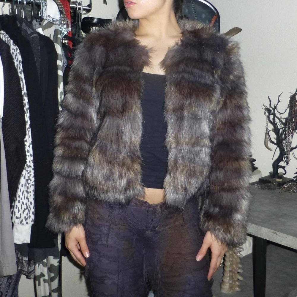 Ramy Brook Camo Purple Gray Faux Fur Coat Jacket Indie Glam Small